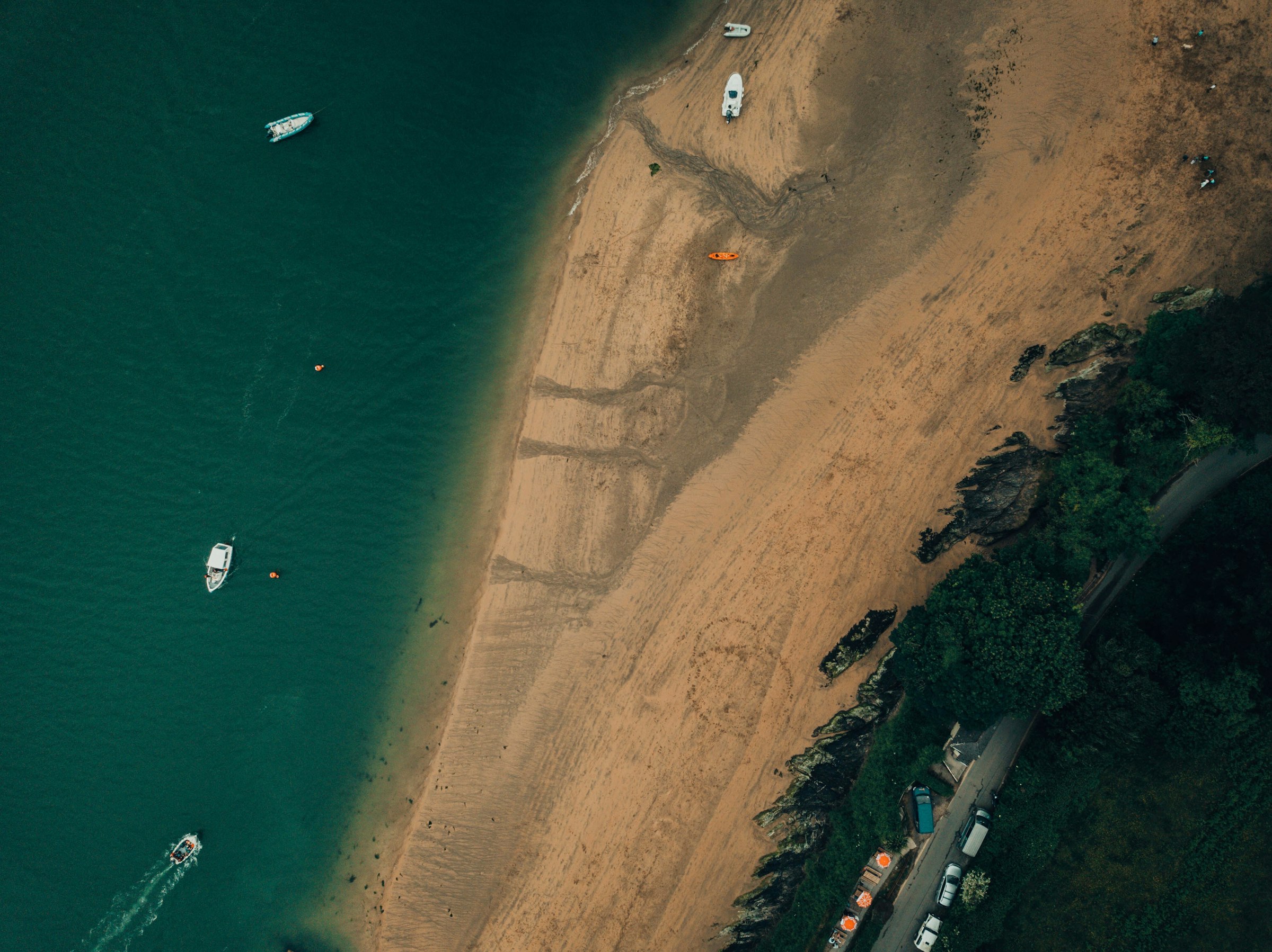 Aerial view of the beach at the Salcombe estuary, south Devon